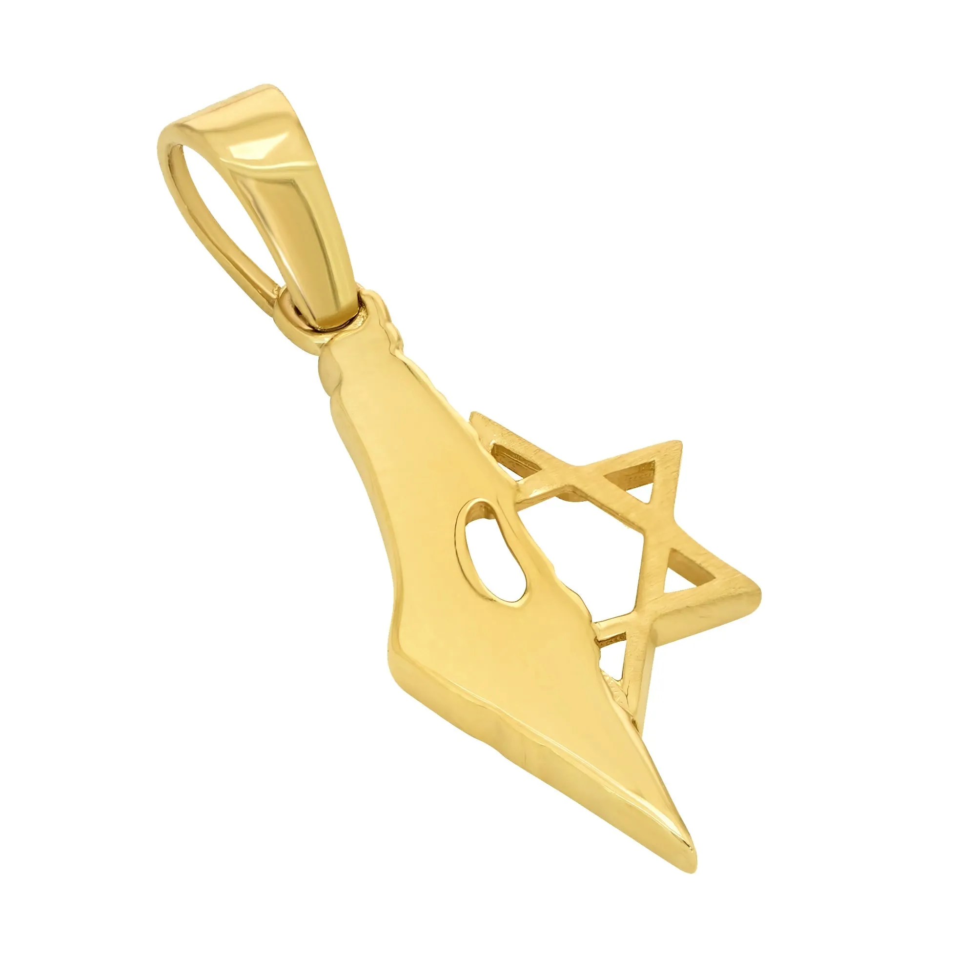 14k Yellow Gold Map of Israel with Star of David Pendant