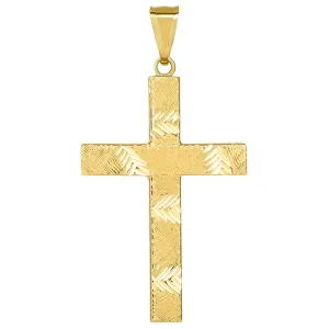 14k Yellow Gold Polished and Textured Reversible Religious Plain Cross Pendant