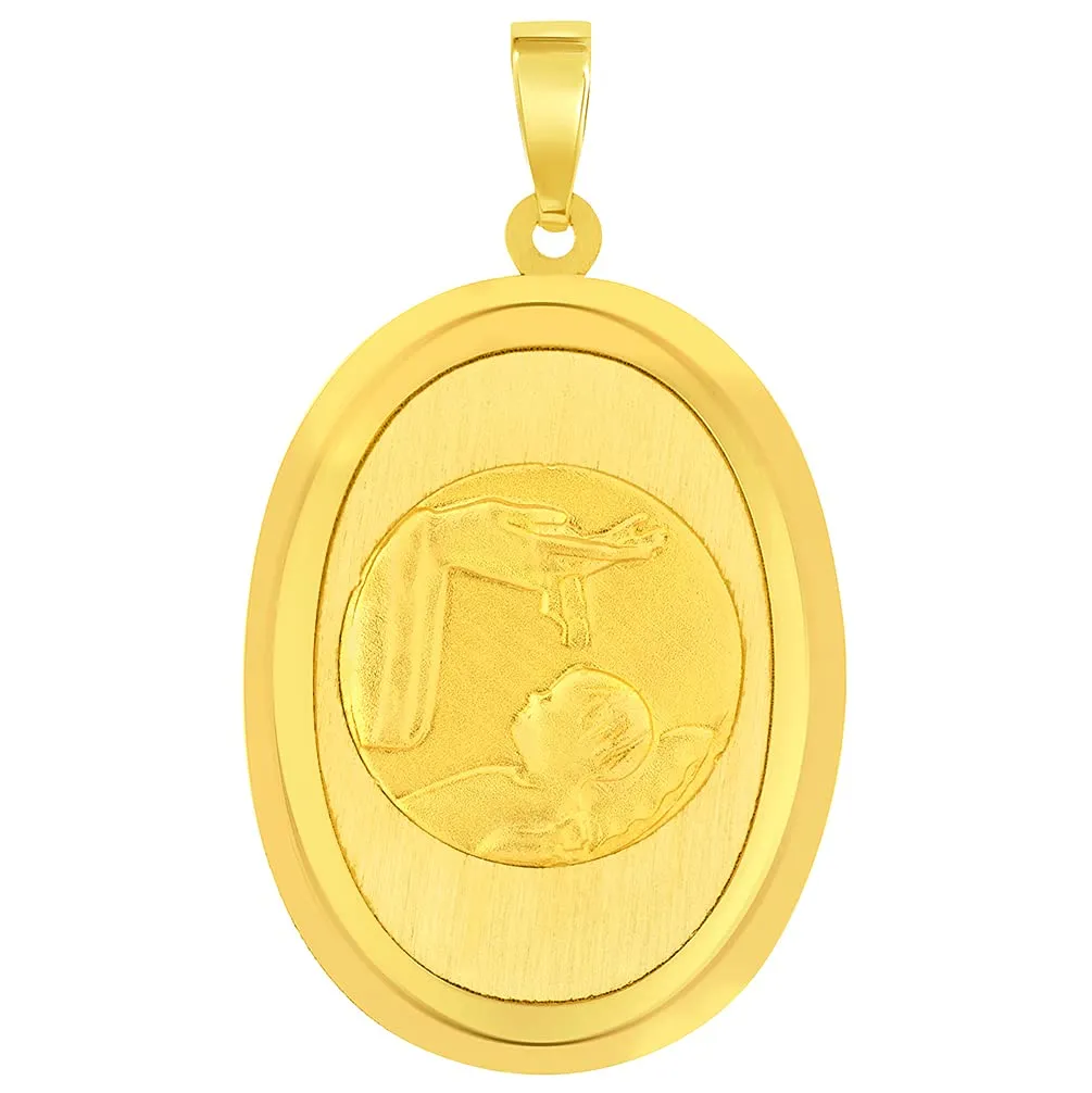 14k Yellow Gold Religious Baptism Christening Medal Pendant (1")