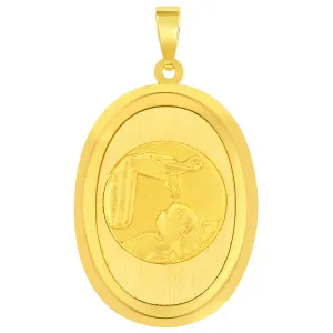 14k Yellow Gold Religious Baptism Christening Medal Pendant (1")