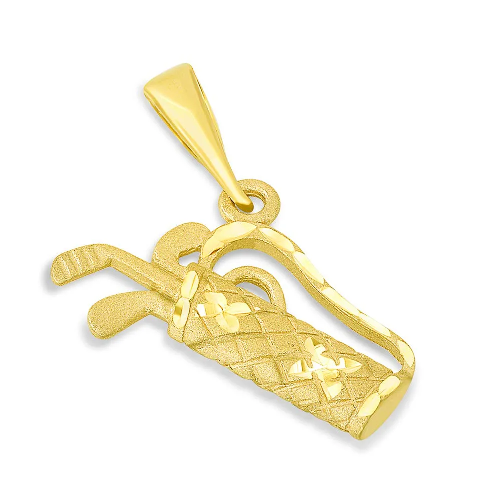 14k Yellow Gold Set of Golf Clubs in a Sunday Carry Bag Charm Sports Pendant Necklace