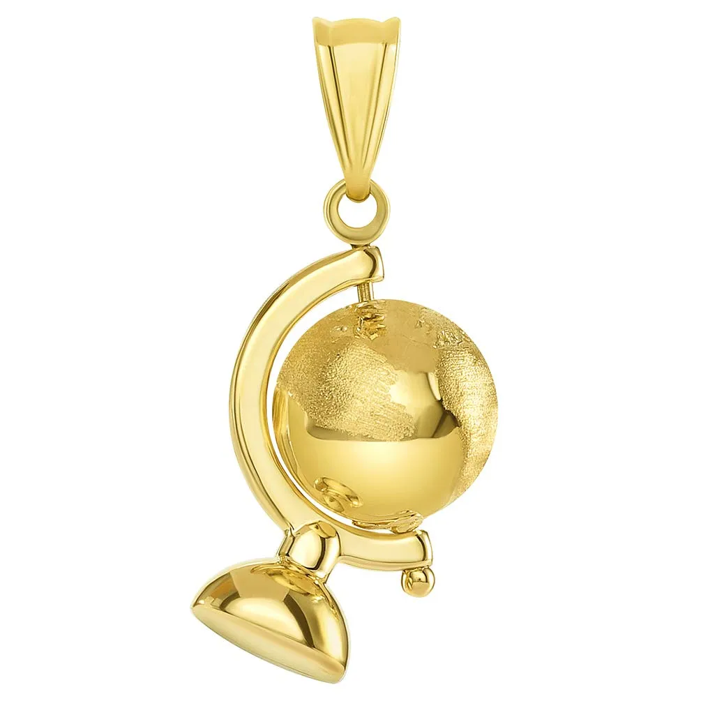 14k Yellow Gold Spinning Globe Pendant with Figaro Chain Necklace