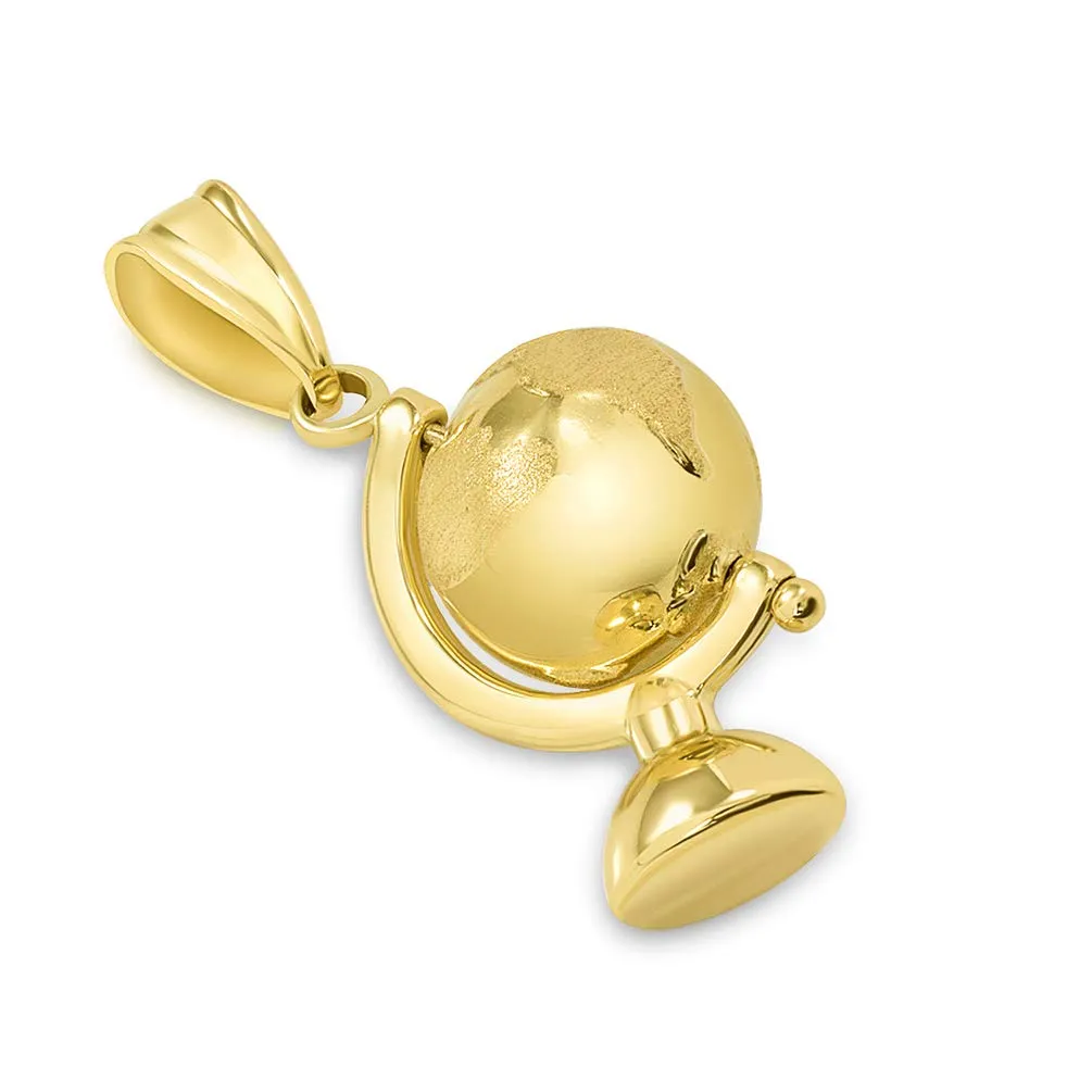 14k Yellow Gold Spinning Globe Pendant with Figaro Chain Necklace