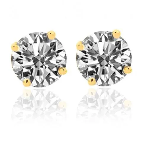 14K Yellow Solid Gold Unisex Diamond Four Prong Stud Earrings 1.40 Ctw