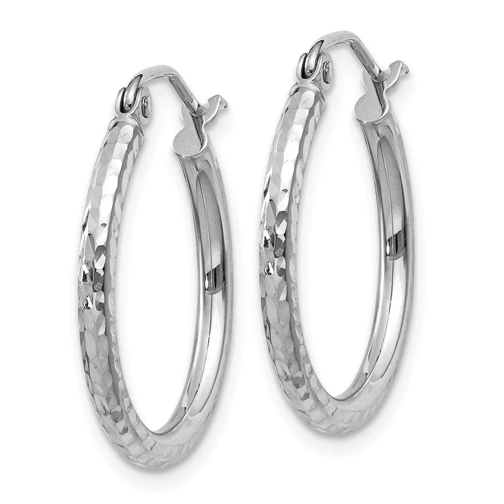 14KT White Gold Diamond-Cut 2mm Round Tube Hoop Earrings