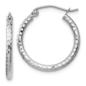 14KT White Gold Diamond-Cut 2mm Round Tube Hoop Earrings