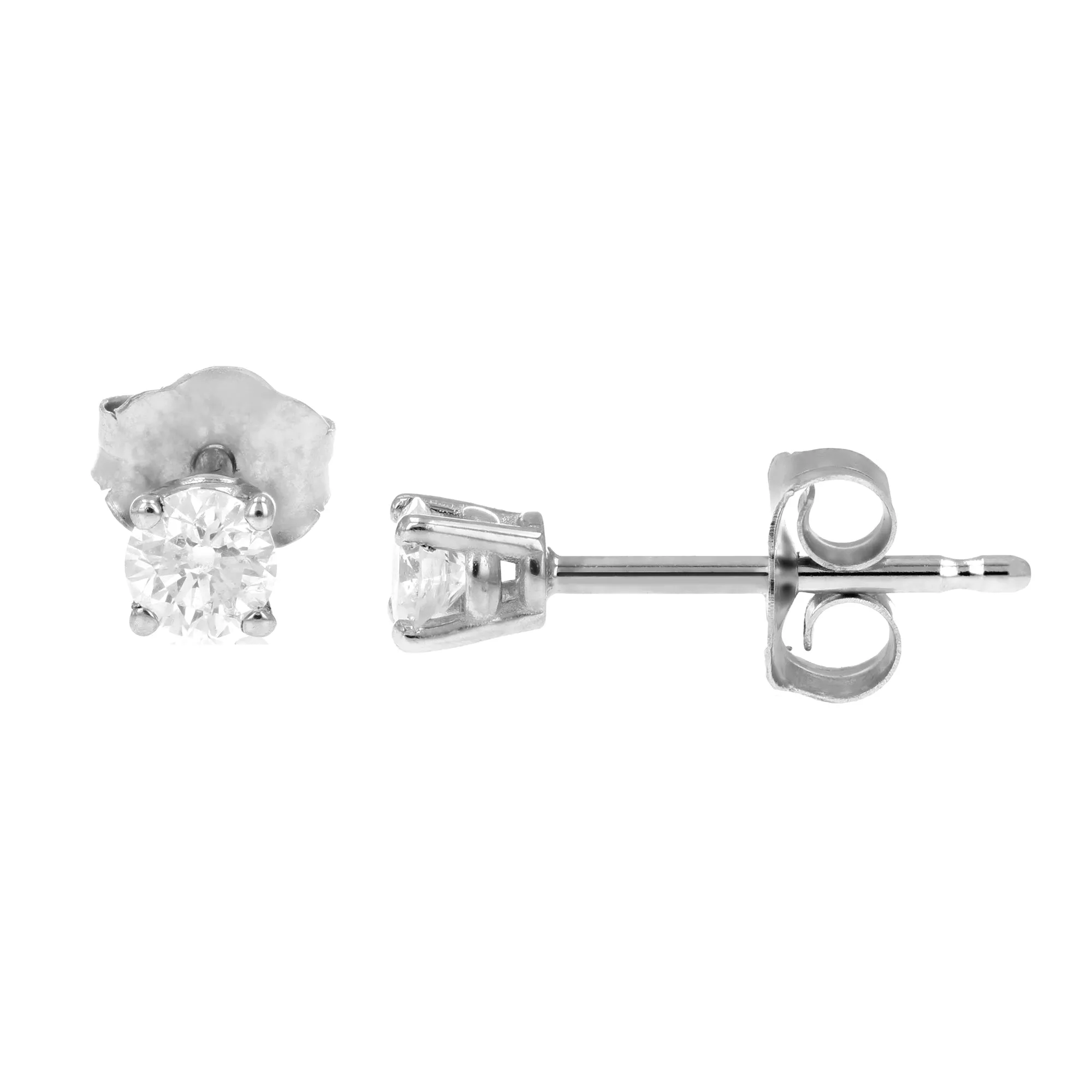 1/5 cttw Diamond Stud Earrings 14K White Gold Round 4 Prong with Push Backs