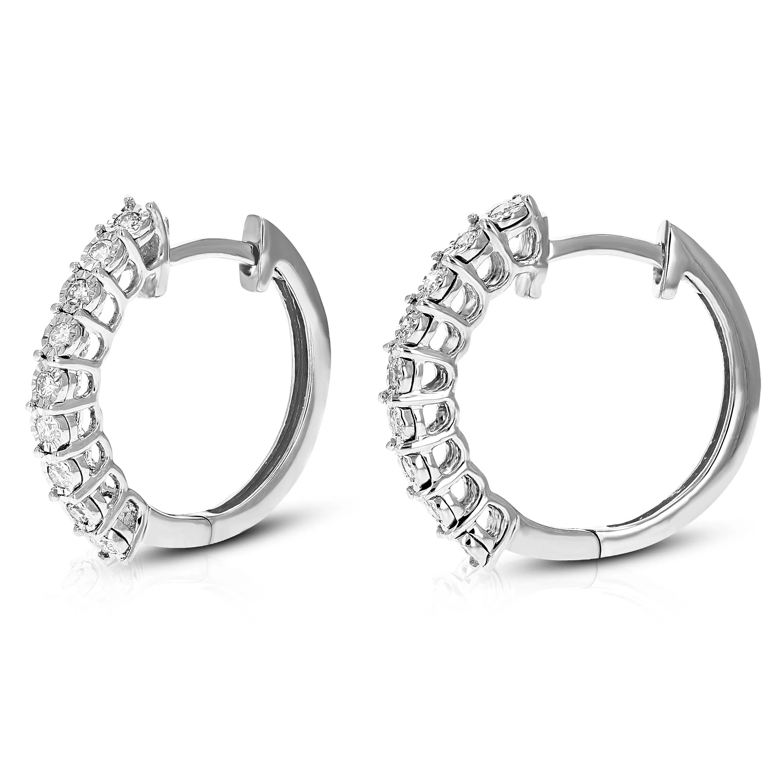 1/5 cttw Round Cut Lab Grown Diamond Hoop Earrings .925 Sterling Silver Prong Set