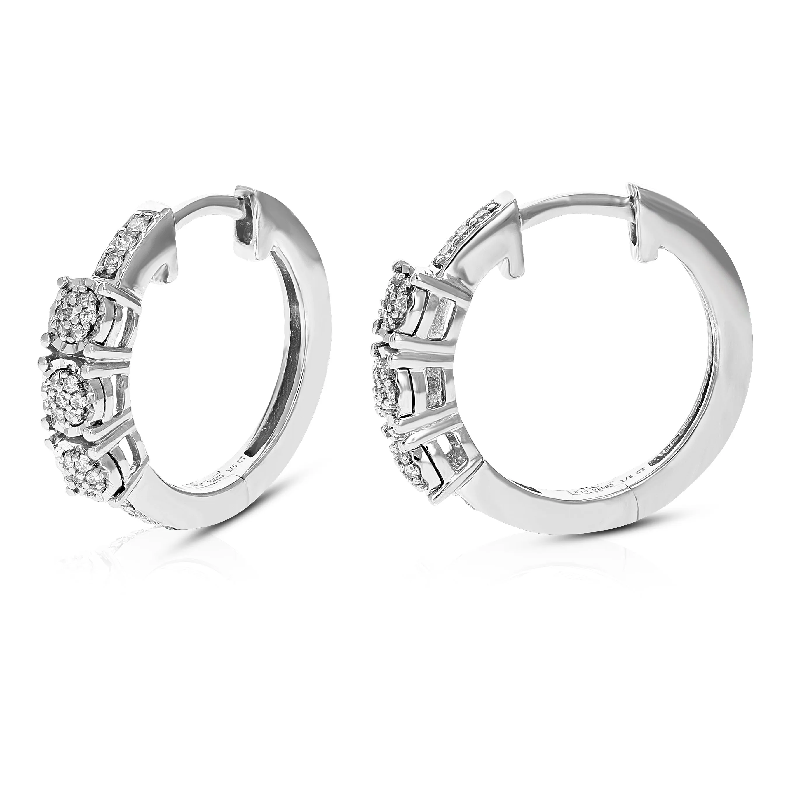 1/5 cttw Round Lab Grown Diamond hoop earrings .925 Sterling Silver Prong Set