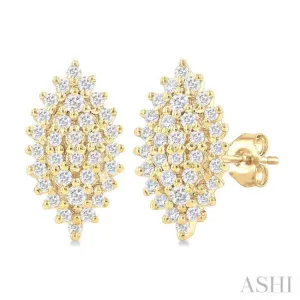 1/5 Ctw Petite Marquise Shape Round Cut Diamond Cluster Fashion Stud Earring in 10K Yellow Gold