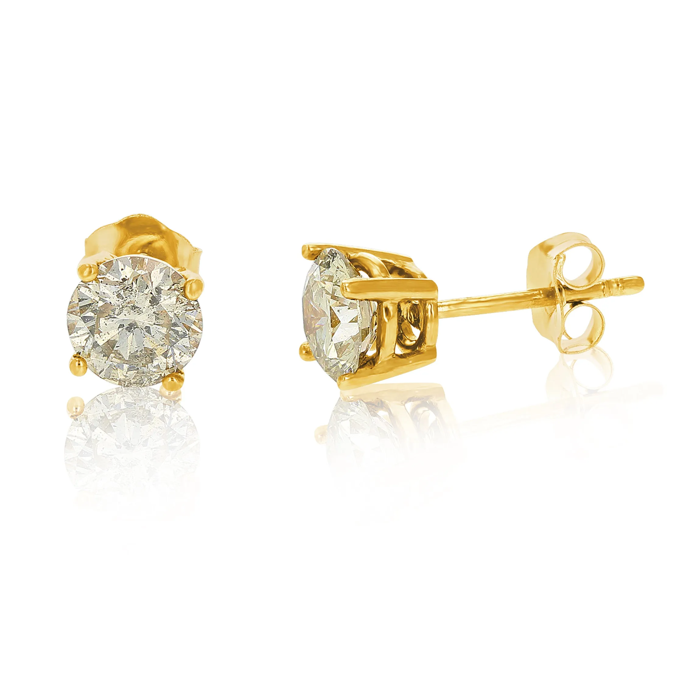 1.50 cttw Champagne Diamond Stud Earrings 14K Yellow Gold