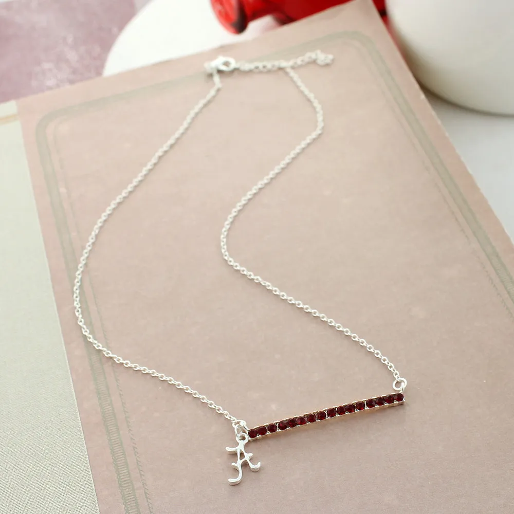 18” Alabama Logo & Crystal Bar Necklace