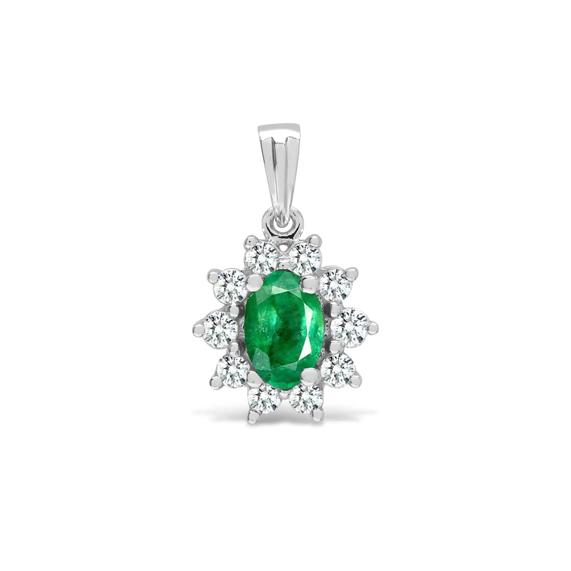 18ct White Gold Diamond And Emerald Pendant