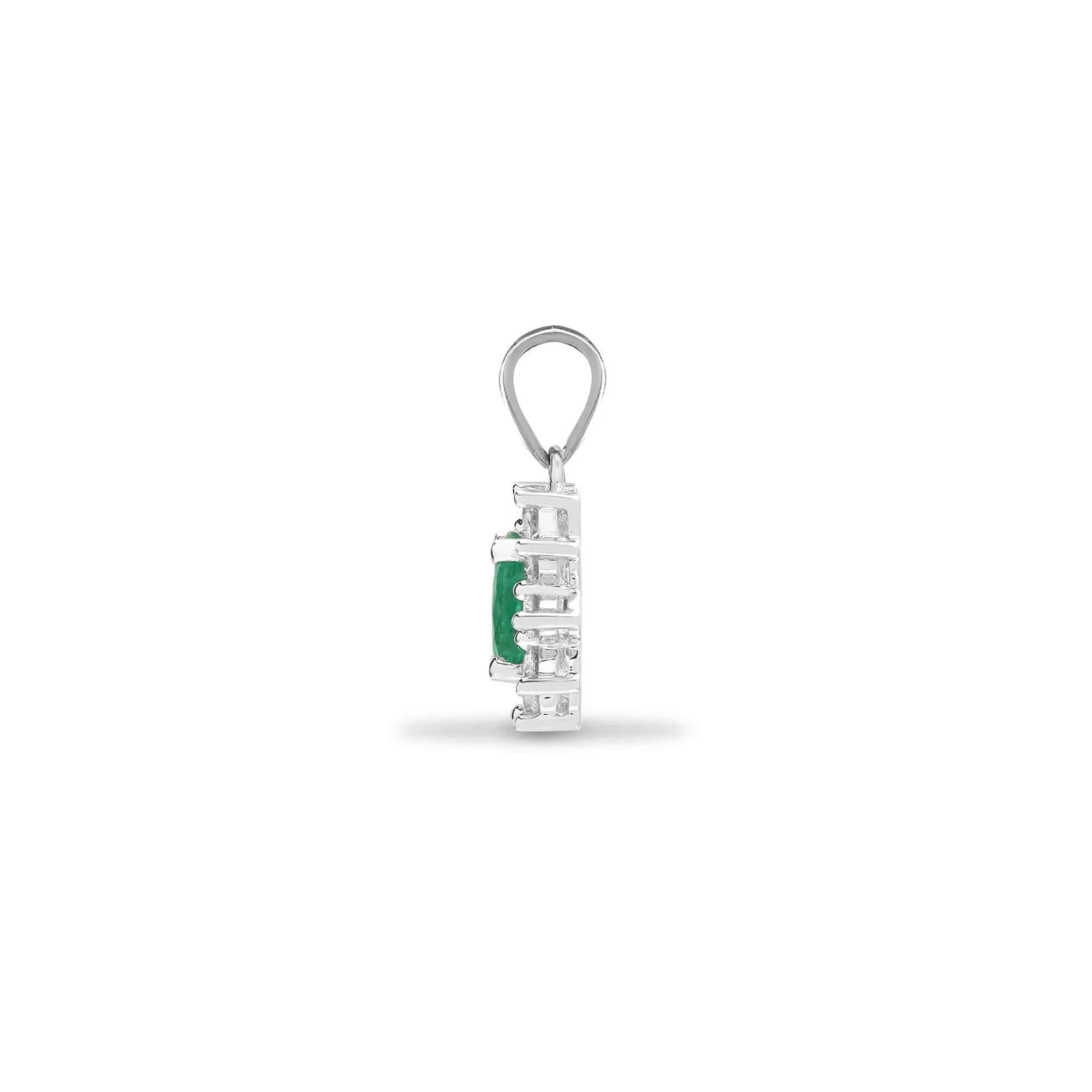 18ct White Gold Diamond And Emerald Pendant