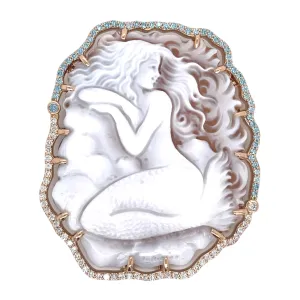 18k Rose Gold Mermaid Cameo Clasp with Blue and Champagne Diamonds