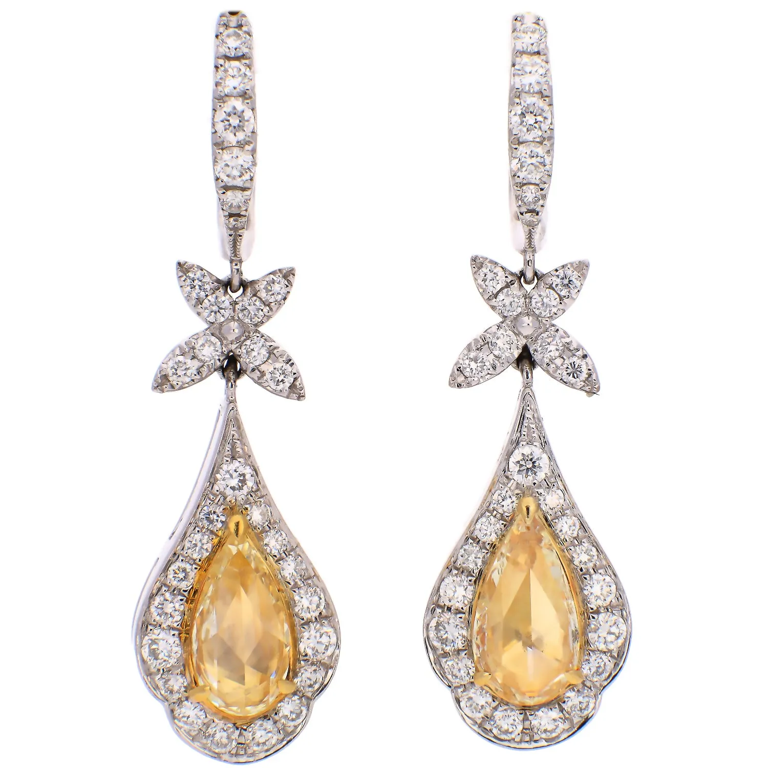 18K White Gold Fancy Yellow Diamond Dangle Earrings