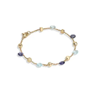 18K Yellow Gold Iolite and Blue Topaz Single Strand Bracelet