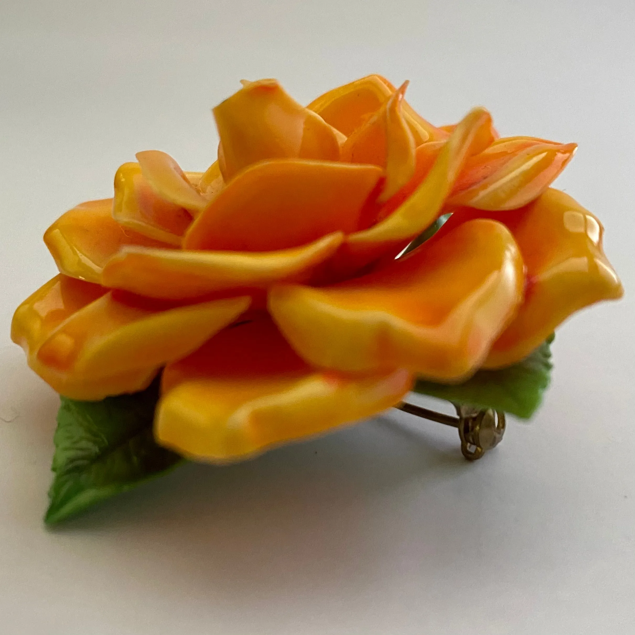 1960s Orange Rose Brooch