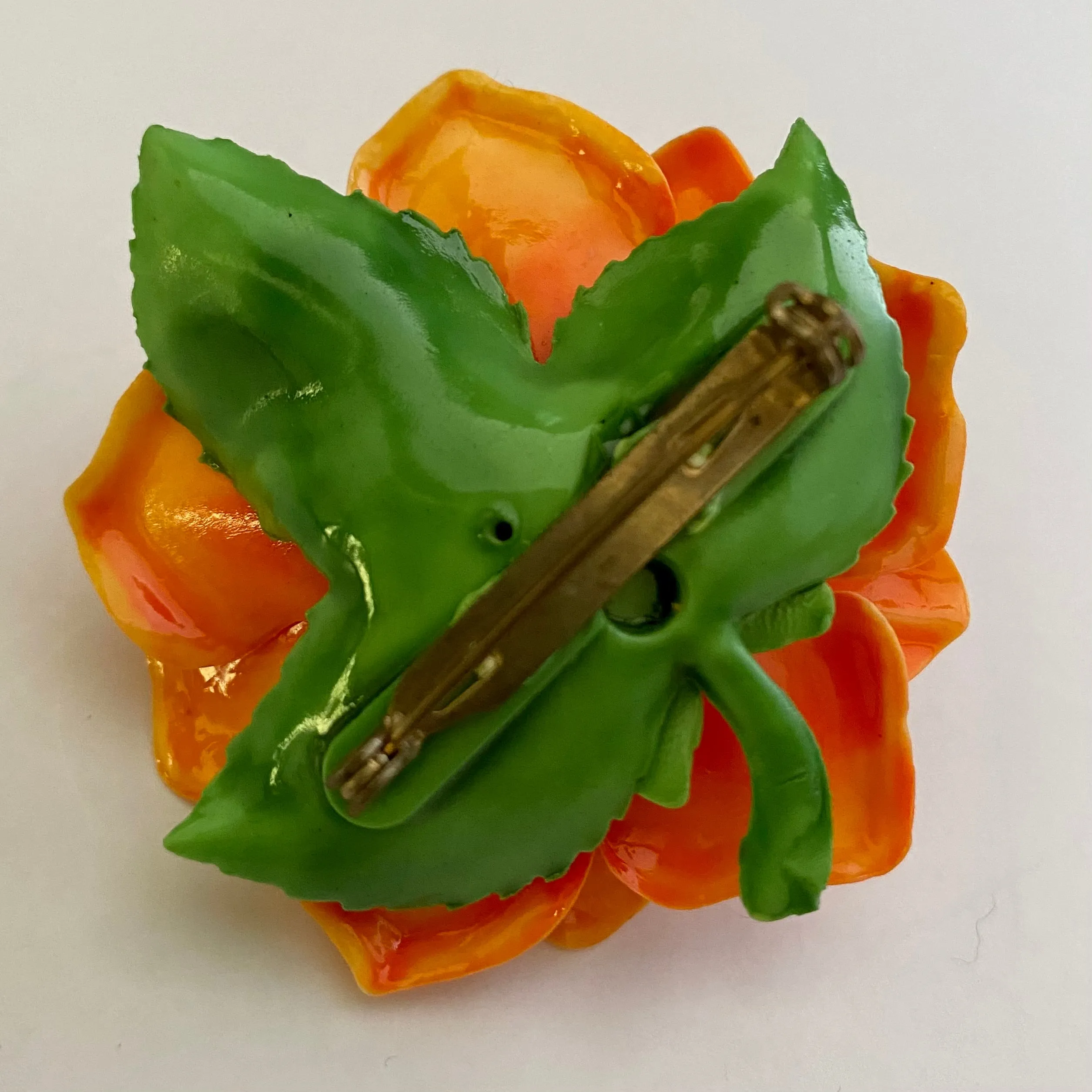 1960s Orange Rose Brooch