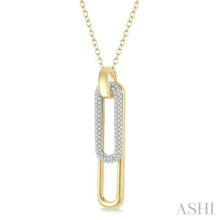 3/8 ctw Two Tone Paper Clip Round Cut Diamond Pendant With Chain in 14K Yellow and White Gold