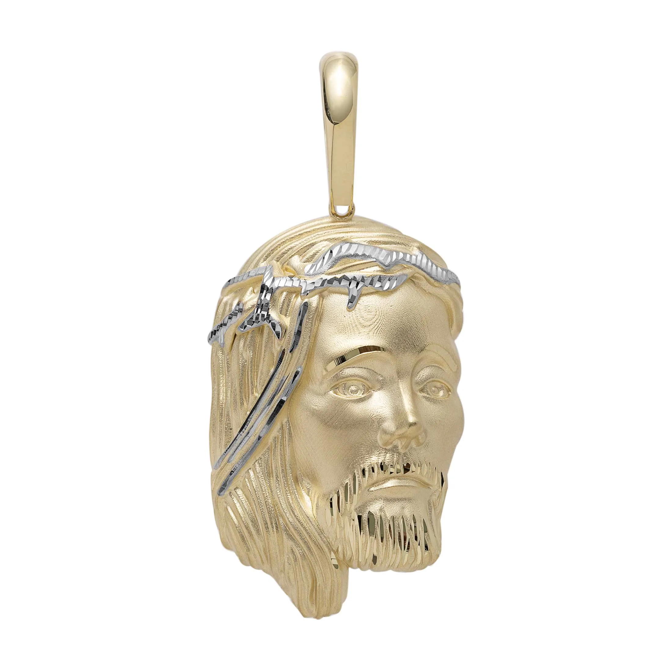 3" Diamond-Cut Face of Jesus Pendant Satin 10K Yellow Gold