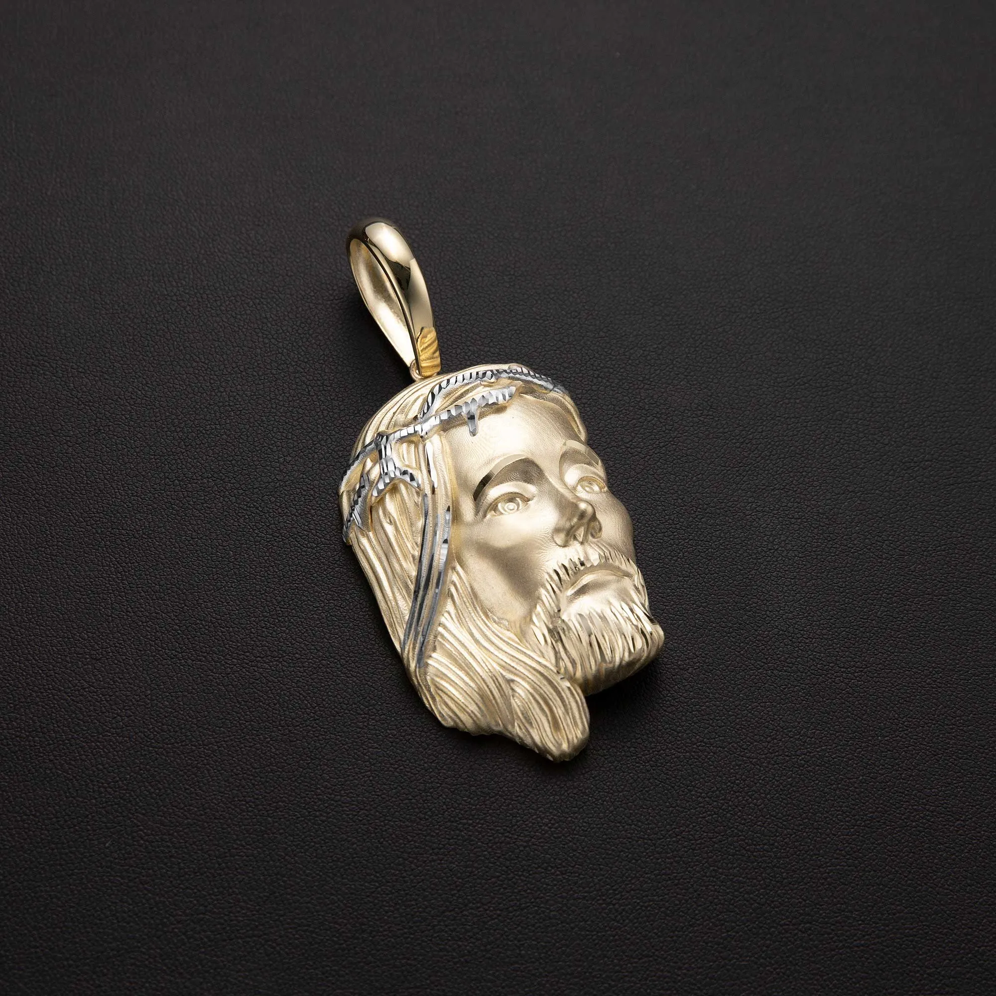 3" Diamond-Cut Face of Jesus Pendant Satin 10K Yellow Gold