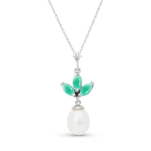 4.75 Carat 14K Solid White Gold Necklace Pearl Emerald