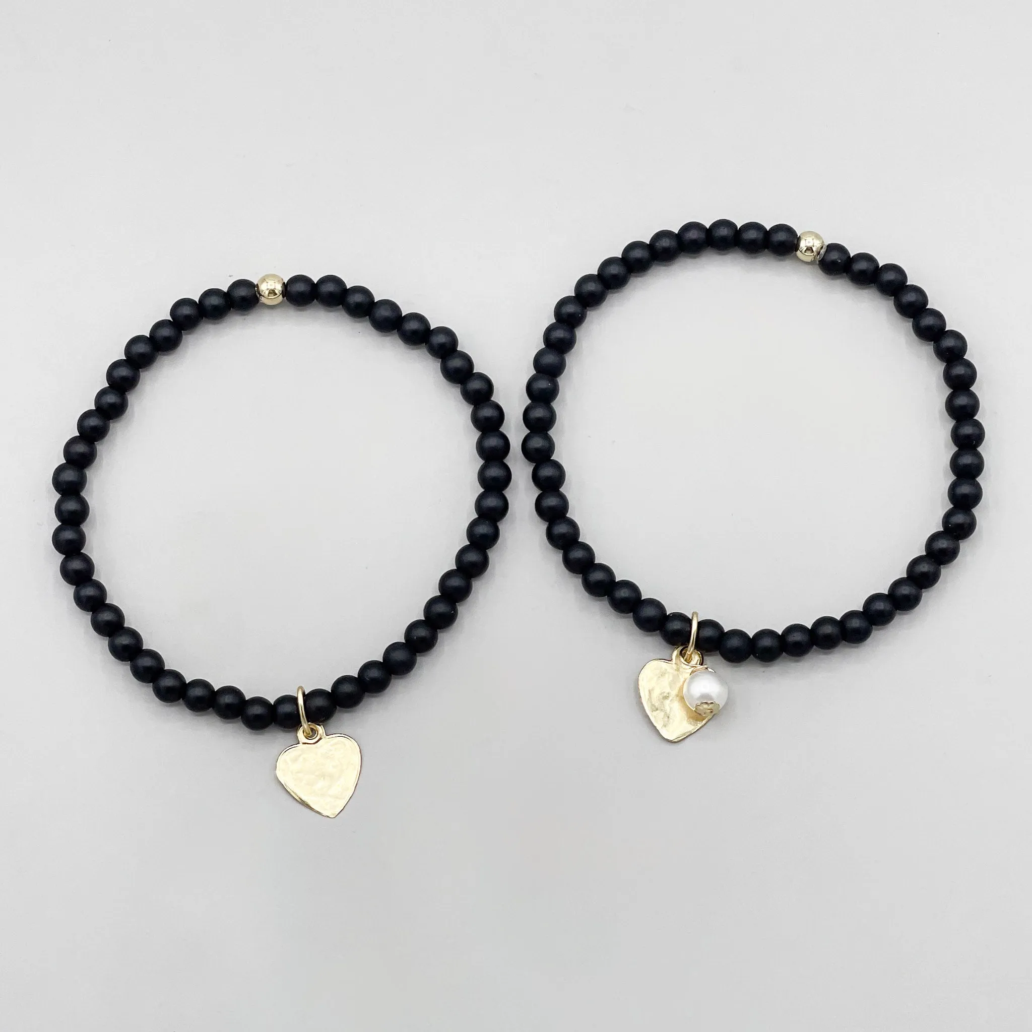 4mm Matte Black Onyx Small Heart Bracelet