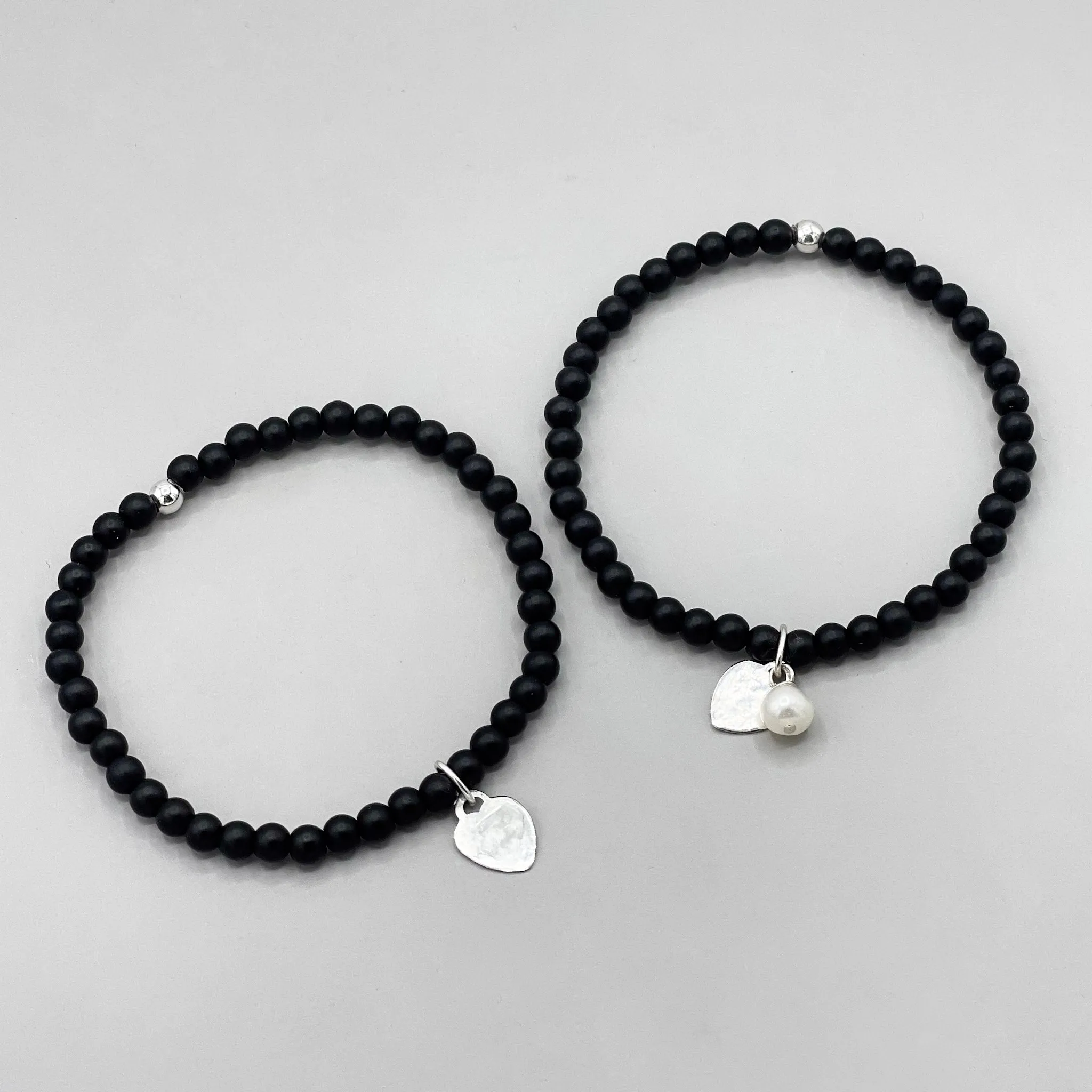 4mm Matte Black Onyx Small Heart Bracelet