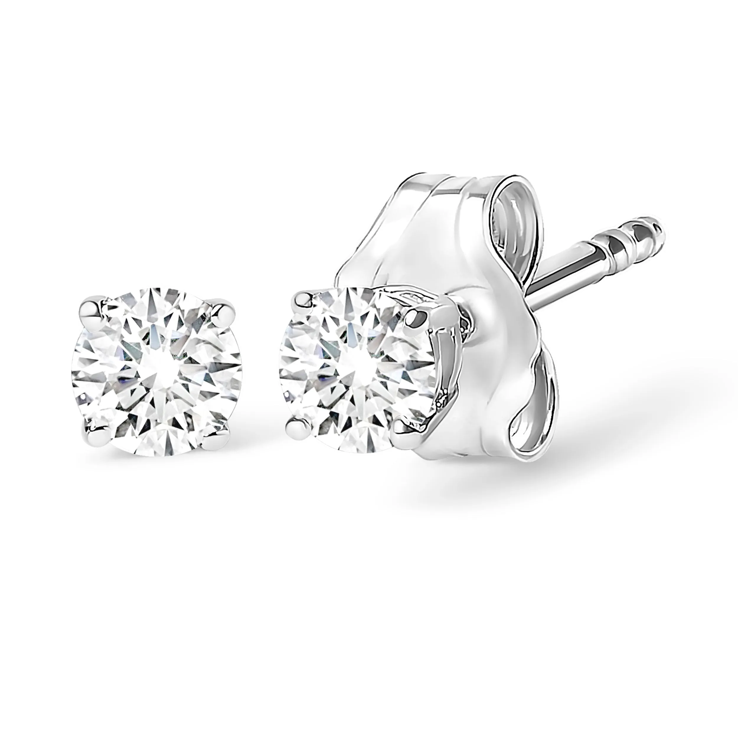 .925 Sterling Silver 5/8 Cttw Round Brilliant-Cut Near Colorless Diamond Classic 4-Prong Stud Earrings