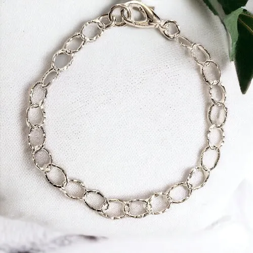 .925 Sterling Silver Hammered Oval Link Charm Bracelet Base - D.I.Y. - BUILD YOUR CHARM BRACELET!