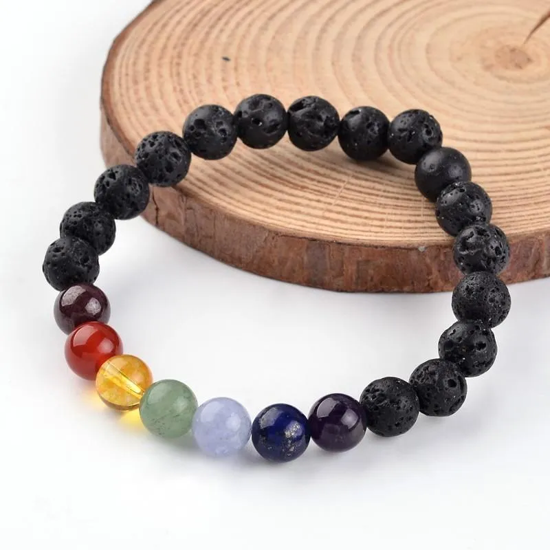 Adult's Chakra Natural Lava Beaded Stretch Bracelet