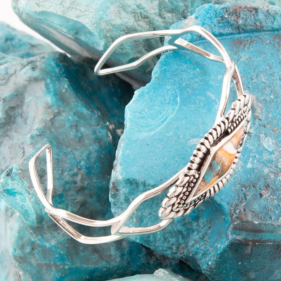 Anemone Turquoise and Spiny Oyster Shell Sterling Silver Cuff Bracelet