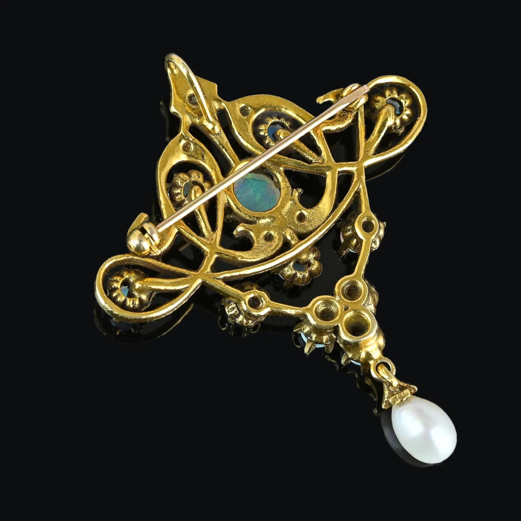 Antique 14K Gold Pearl Opal Cabochon Brooch Pendant