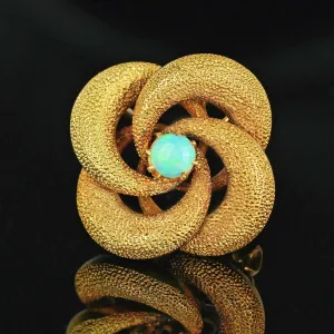 Antique 18K Gold Lovers Knot Opal Brooch Pendant