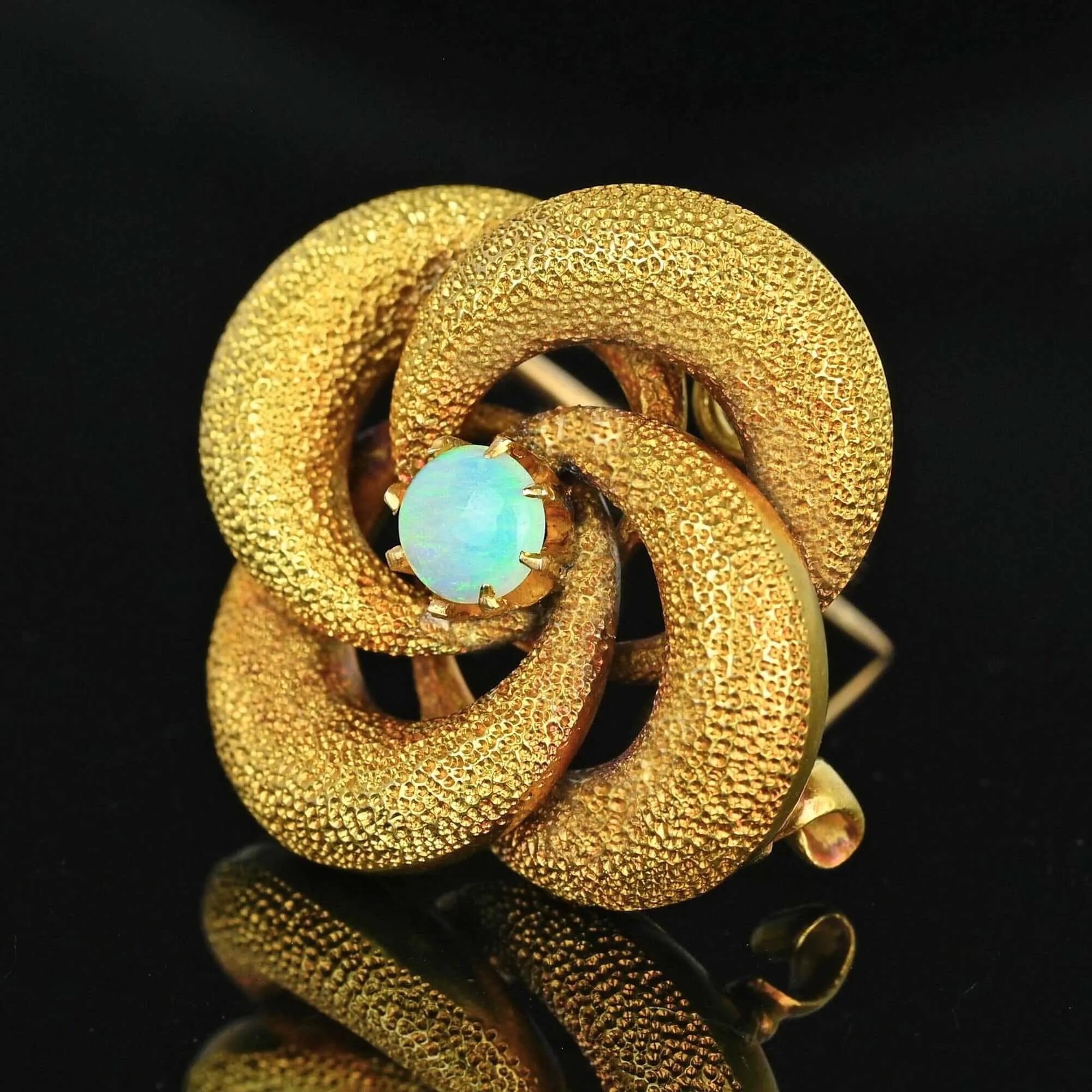 Antique 18K Gold Lovers Knot Opal Brooch Pendant