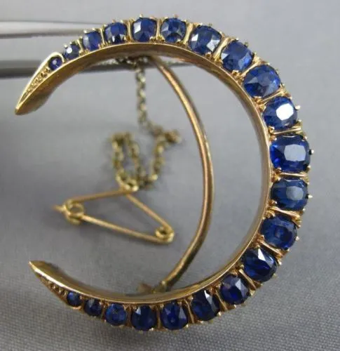 ANTIQUE 5.0CT AAA EXTRA FACET SAPPHIRE 14K ROSE GOLD HANDCRAFTED MOON BROOCH PIN