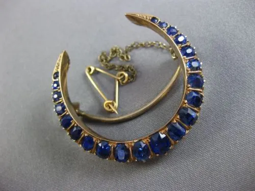 ANTIQUE 5.0CT AAA EXTRA FACET SAPPHIRE 14K ROSE GOLD HANDCRAFTED MOON BROOCH PIN