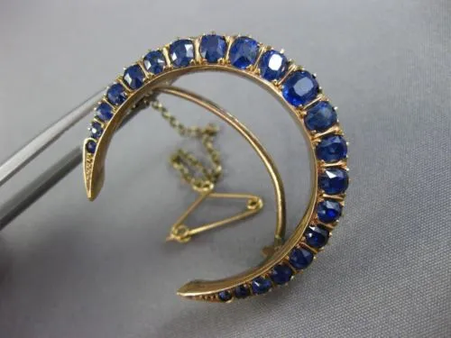 ANTIQUE 5.0CT AAA EXTRA FACET SAPPHIRE 14K ROSE GOLD HANDCRAFTED MOON BROOCH PIN