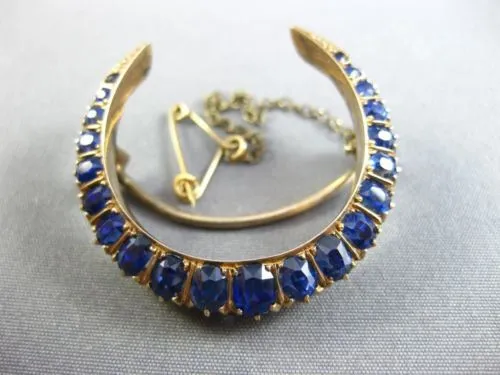 ANTIQUE 5.0CT AAA EXTRA FACET SAPPHIRE 14K ROSE GOLD HANDCRAFTED MOON BROOCH PIN