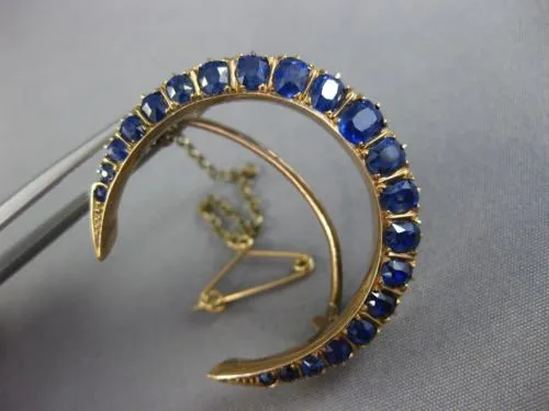 ANTIQUE 5.0CT AAA EXTRA FACET SAPPHIRE 14K ROSE GOLD HANDCRAFTED MOON BROOCH PIN