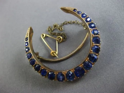 ANTIQUE 5.0CT AAA EXTRA FACET SAPPHIRE 14K ROSE GOLD HANDCRAFTED MOON BROOCH PIN