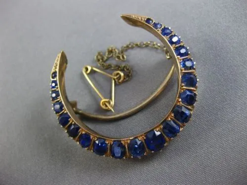 ANTIQUE 5.0CT AAA EXTRA FACET SAPPHIRE 14K ROSE GOLD HANDCRAFTED MOON BROOCH PIN