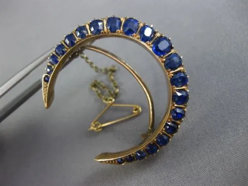 ANTIQUE 5.0CT AAA EXTRA FACET SAPPHIRE 14K ROSE GOLD HANDCRAFTED MOON BROOCH PIN