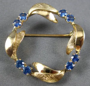 ANTIQUE .80CT AAA CEYLON SAPPHIRE 14KT YELLOW GOLD MULTI LEAF BROOCH PIN 26734