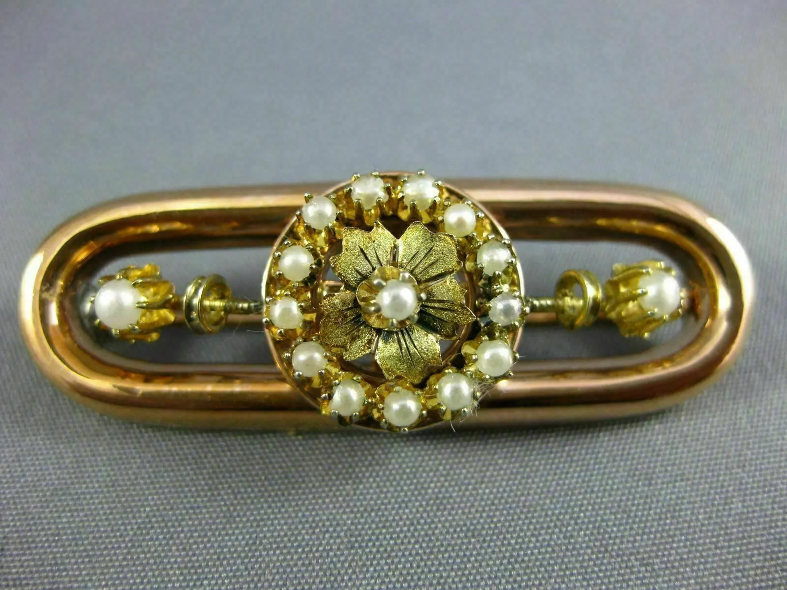 ANTIQUE AAA SOUTH SEA PEARL 14K YELLOW & ROSE GOLD OVAL FLOWER BROOCH PIN #26638