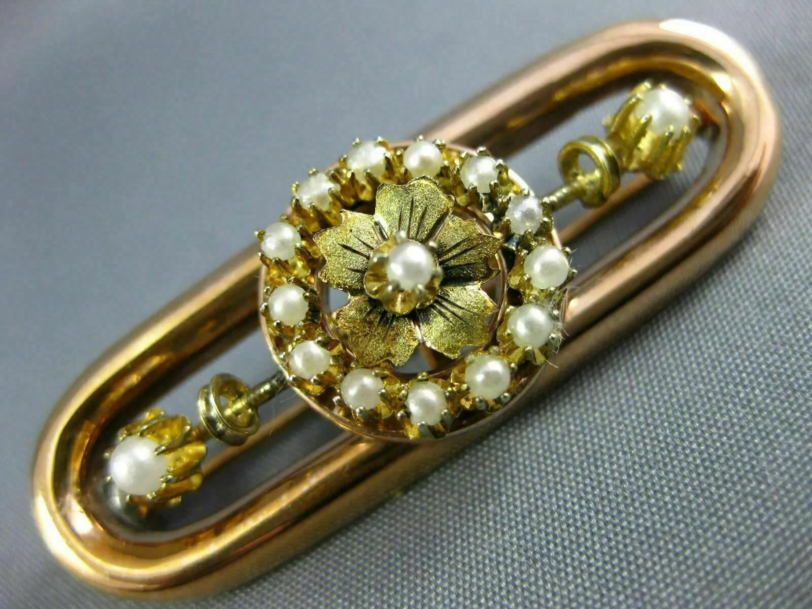 ANTIQUE AAA SOUTH SEA PEARL 14K YELLOW & ROSE GOLD OVAL FLOWER BROOCH PIN #26638