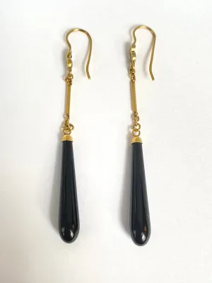 Antique, Art Deco, 15ct Gold Black Onyx and Diamond drop Earrings