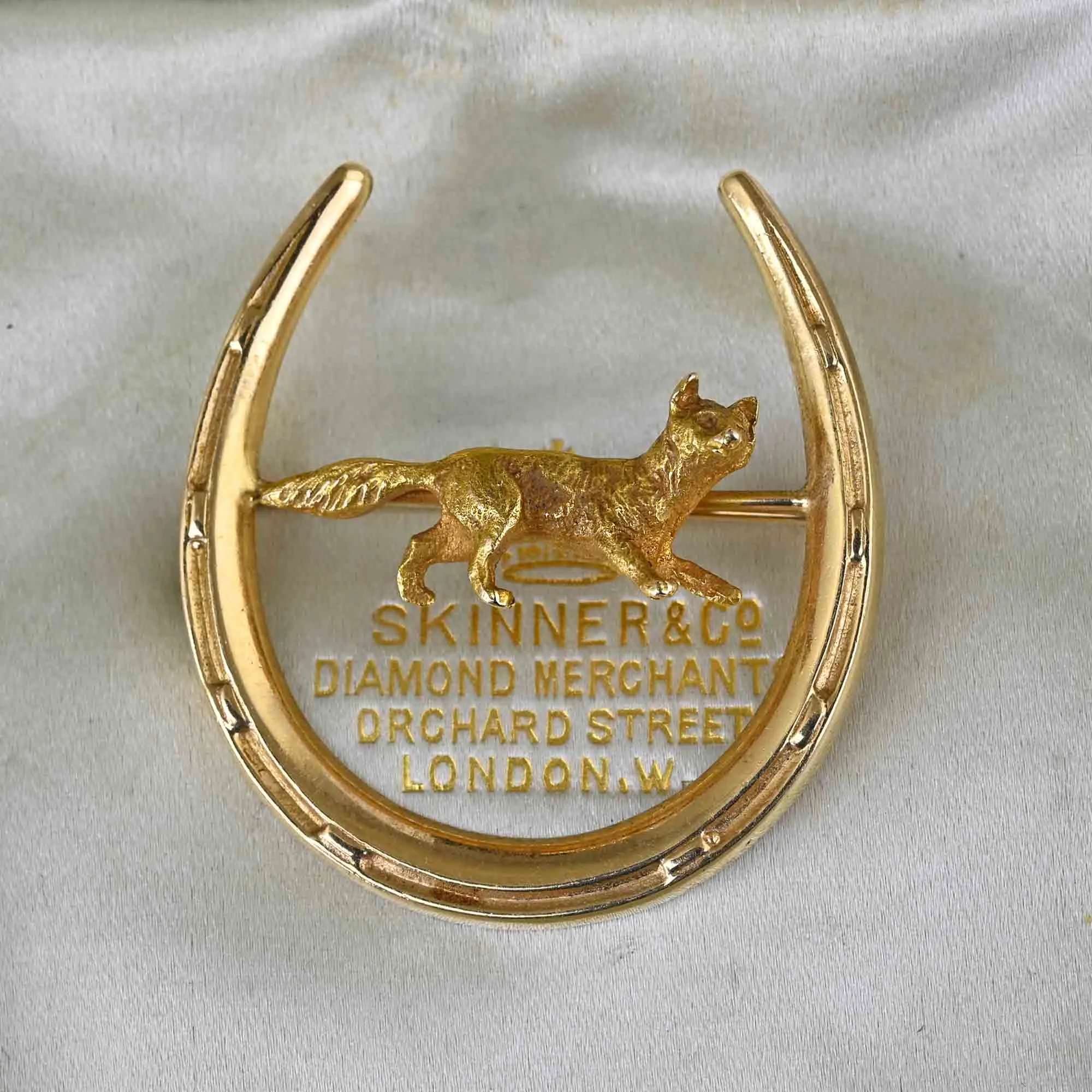 Antique Edwardian 14K Gold Horseshoe and Fox Brooch