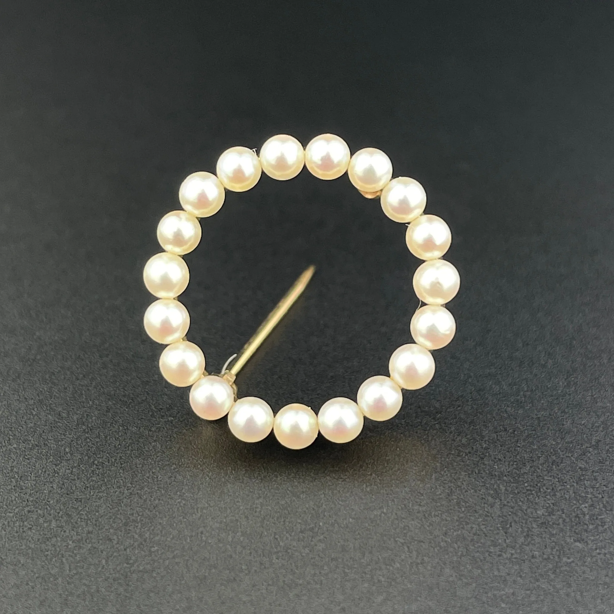 Antique Edwardian 14K Gold Pearl Round Circle Brooch